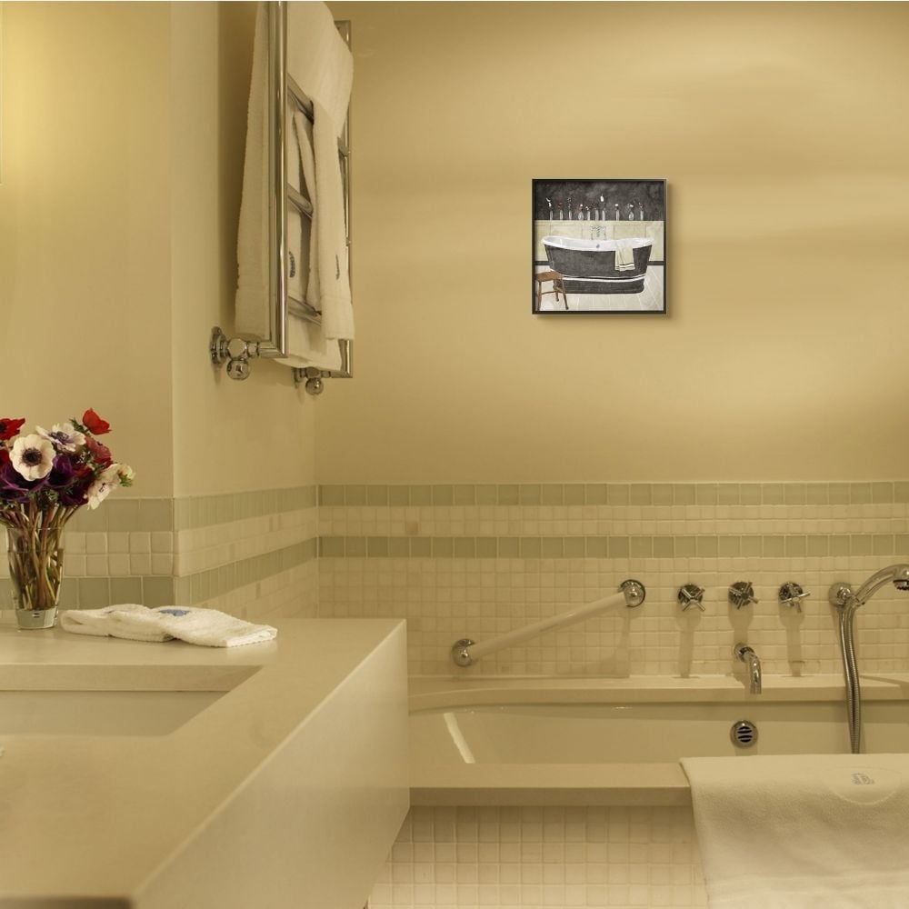 Stupell Industries Bath Tub Interior Design Black And White Painting Graphic Art Black Framed Art Print Wall Art, 12x12, by Milli Villa