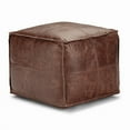 thumbnail image 3 of Simpli Home Sheffield 18 inch Wide Boho Square Pouf in Brown Genuine Leather, 3 of 6
