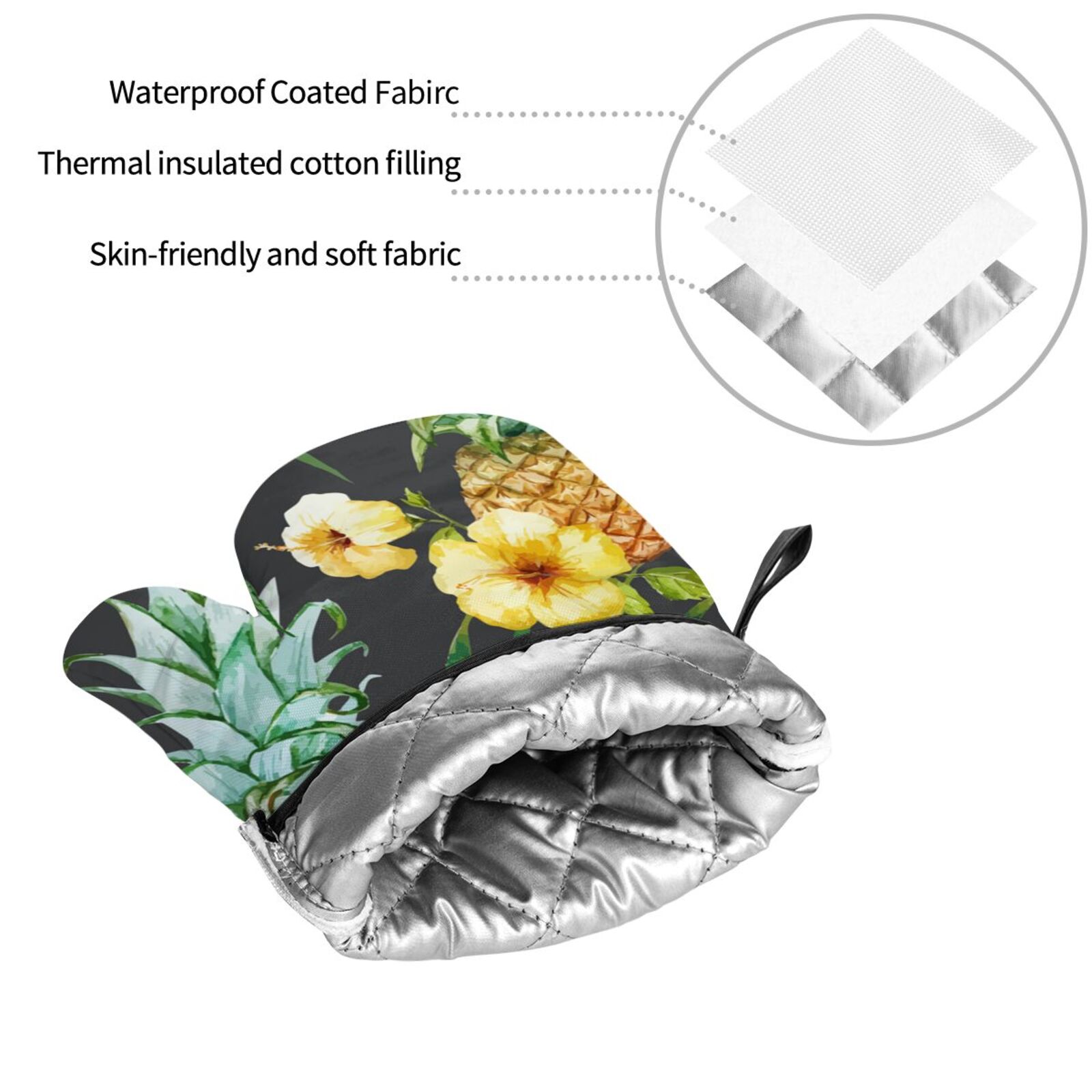 Tropical Pineapple Hawaii Floral 4Pcs Oven Mitts and Pot Holders Sets Oven Kitchen Gloves Hot Pads for Cooking BBQ Baking Grilling