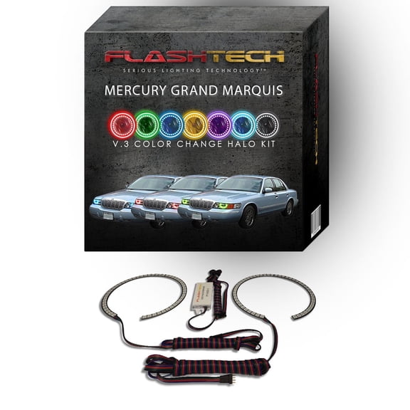 Flashtech RGB Multi Color Changing LED Halo kit for 98-02 Mercury Grand Marquis Headlights