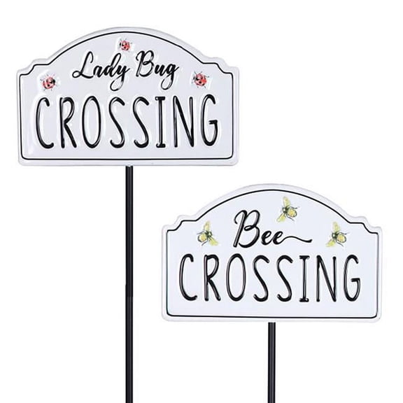 Exhart 8080807 26 in. Black & White Metal Lady Bug & Bee Crossing Yard Stake, Pack of 12