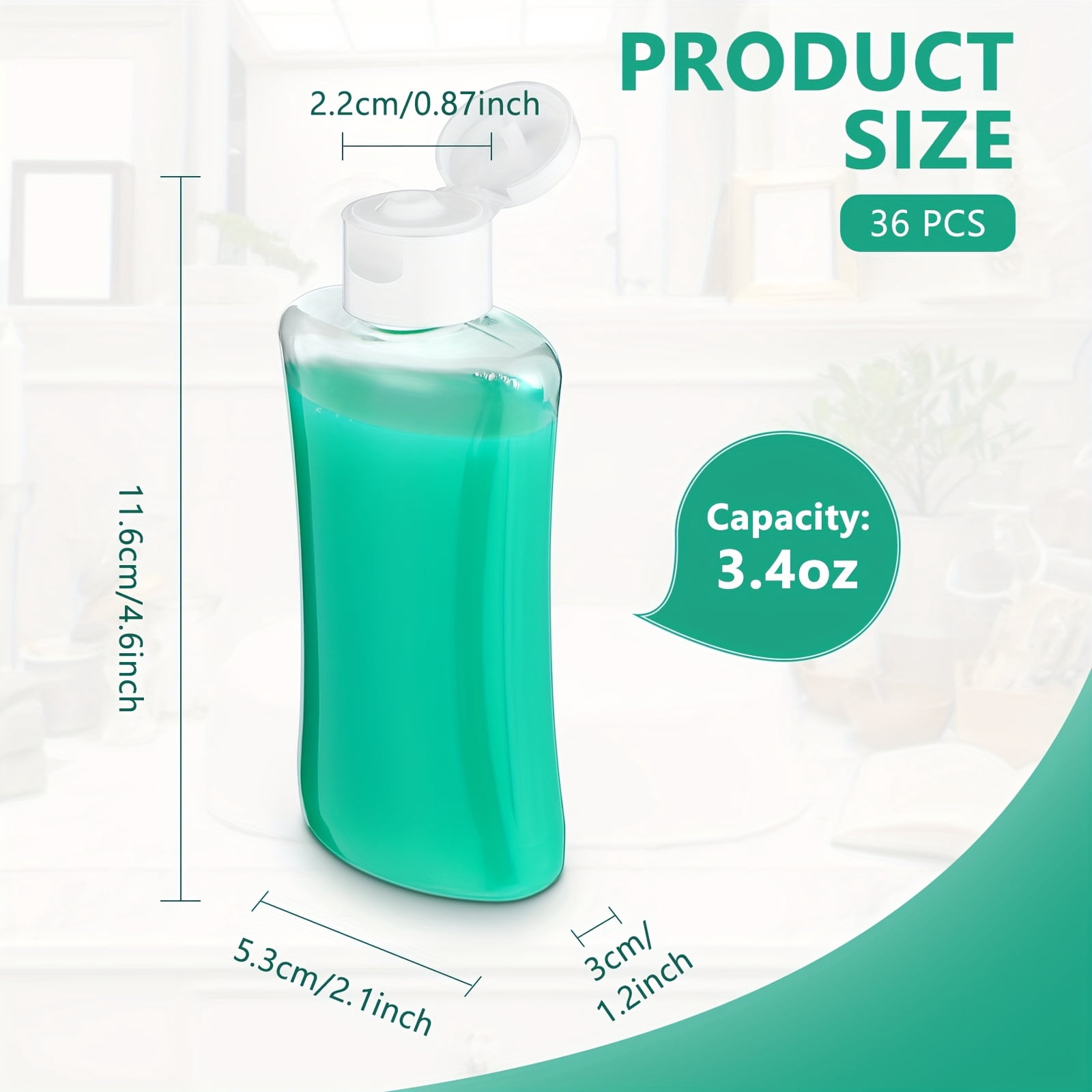 36 Pcs Travel Size Bottles 3.4 Oz, Leak Resistant Flip Top Plastic Containers for Shampoo Lotion Shower Gel, Refillable Portable Toiletry Bottles for Travel Essentials and Daily Use