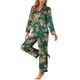 thumbnail image 4 of Pijamas de satén para mujer INSPIRE CHIC, ropa de dormir de manga larga con pantalones, conjuntos de lounge con botones y estampado floral, talla XL, verde, 4 of 5