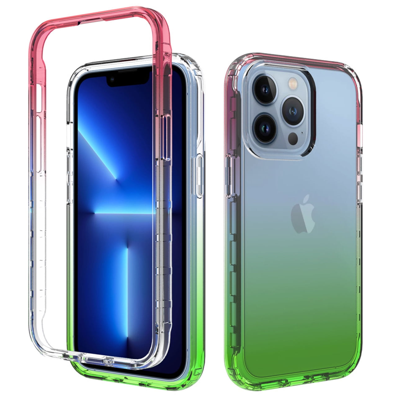 PC Bumper with TPU Back Cover Case for iPhone 13 Pro Max (Red and Green