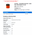 thumbnail image 2 of Oil Filter - Compatible with 2019 - 2023 Ram 1500 Classic 5.7L V8 2020 2021 2022, 2 of 2