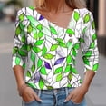 thumbnail image 2 of Sexlip Womens Tropical Print Blouse V Neck Design Soft Fabric Relaxed Silhouette for Vacation Looks Green XXL, 2 of 5