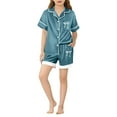 thumbnail image 2 of Girls Pajamas Valentines Satin Silky Pjs Set Kids 2Pcs Button-Down Nightwear Sleepwear Girls Satin Pajamas Short Sleeve Sleepwear Set Silky Feel Pjs For Kids Gifts 3-14Y Dark Green,140=8-9Y, 2 of 4