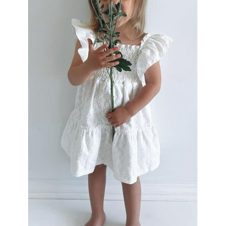 

Toddler Baby Girls Dress Floral Embroidery Fly Sleeve A-line Dress Summer Princess Dress