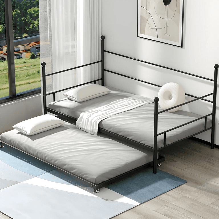 GNIXUU Twin Daybed With Trundle Metal Guest