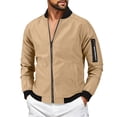 thumbnail image 2 of GrmtClth Jacket for Men Slim Fit Full Zip Bomber Outerwear with Zipper Sleeve Pocket Spring Fall Casual Wind Coat Khaki L, 2 of 5