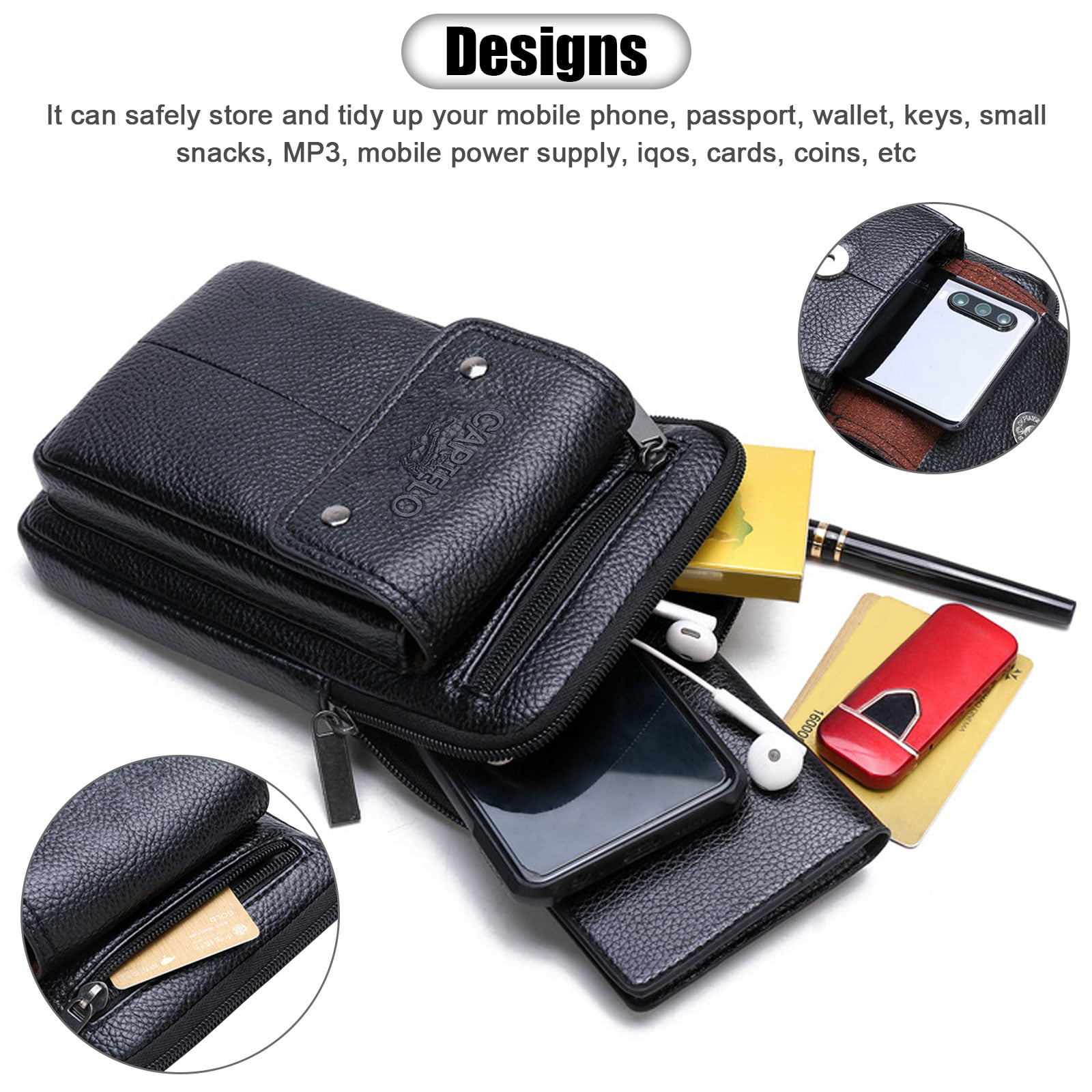 Leather Cell Phone Bag for Men, TSV Men's Belt Bag Pouch with Belt Loop, Cell Phone Holster Case Wallet Purse Fit for iPhone 13 12 11 Pro Max 8