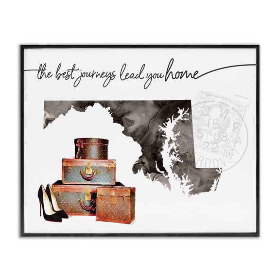 Stupell Industries Art Deco Maryland State The Best Journeys Lead You Home Fashion Shoes and Luggage Illustration Black Framed Giclee Art, 30 x 24, by Amanda Greenwood