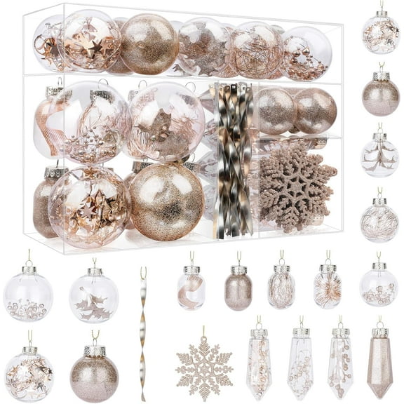 52CT Christmas Balls Ornaments, Shatterproof Plastic Baubles with Hooks for Xmas Tree Decor Holiday Wedding Party Decoration, Champagne
