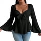 thumbnail image 1 of Tops de Talla Grande para Mujer, Camisetas con Volantes, Cuello en Forma de Corazón, Blusa de Larga Acampanada Negro XL, 1 of 10