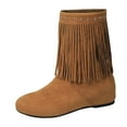 thumbnail image 6 of Hidden Wedges Mid Calf Fringe Boots for Women Boho Winter Fall Studded Suede Round Toe Dress Cowgirl Booties Khaki Size 6.5, 6 of 7