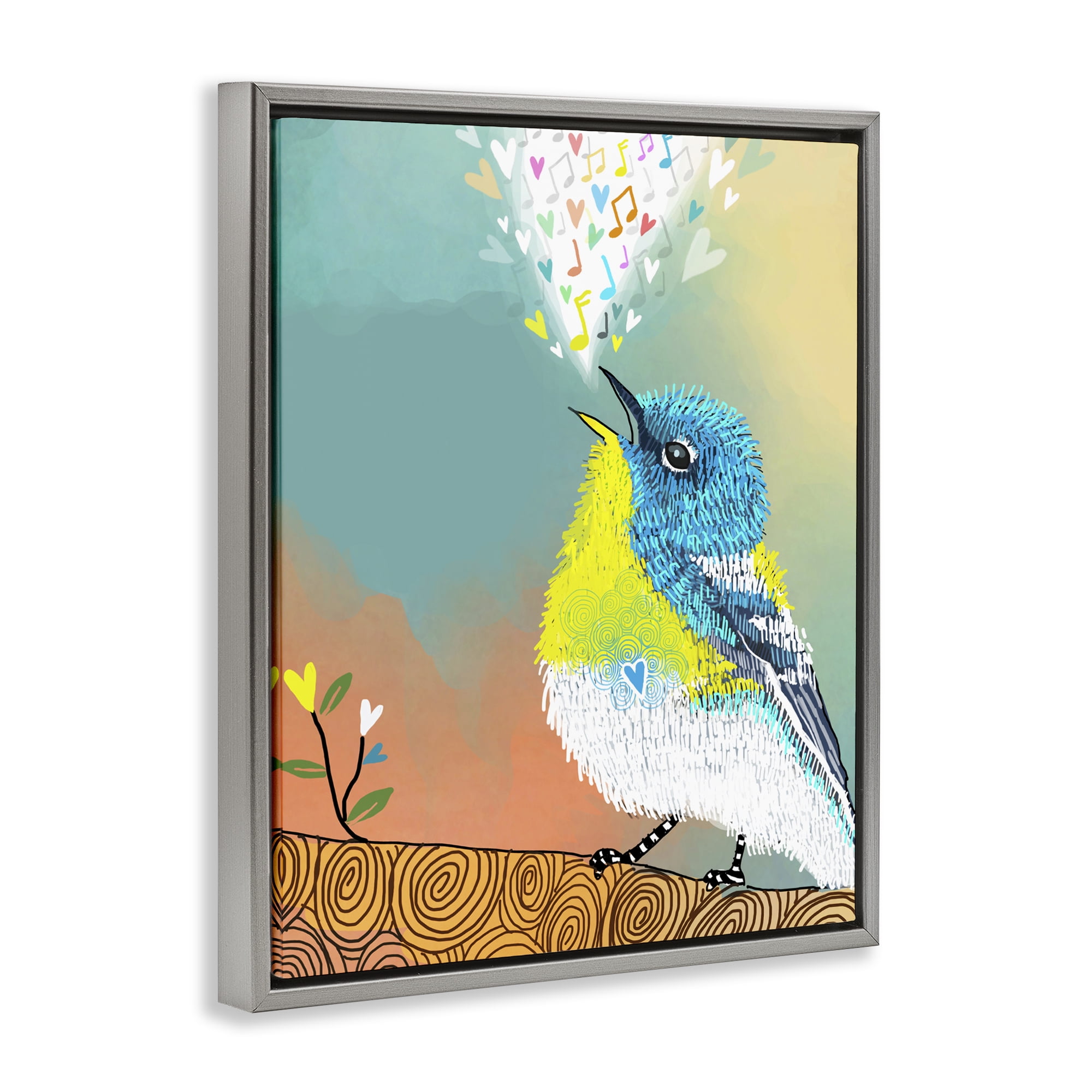 Stupell Industries Dream Chaser Songbird Gray Framed Floater Canvas Wall Art, design by Suzanne Millius