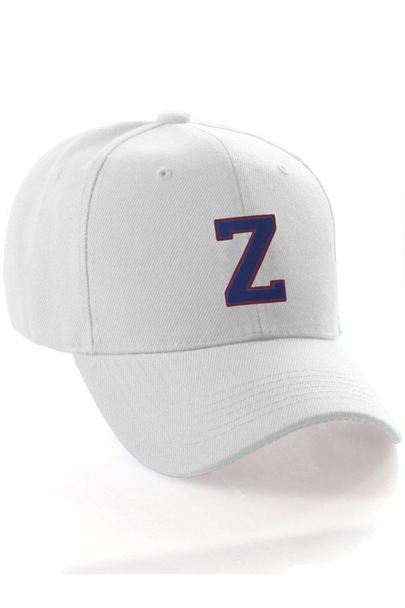Classic 3D Raised Initial Letters A to Z Structured Baseball Hat Cap Adjustable, White Hat Red Blue Letter Z