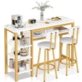 thumbnail image 1 of Lamerge Bar Dining Table Set for 2, 3 Piece Bar Table and Chairs Set, Kitchen Counter Height Dining Table Set, Small Kitchen Bar Table with Storage, Breakfast Nook Set for Small Space, White+Gold, 1 of 8