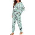 thumbnail image 2 of FOR U DESIGNS Green Panda Women's Long Sleeve Drawstring Pajamas Set 2 Piece Size S Sleepwear Long Crew Neck Tops and Pants for Women Nightwear Jogger Loungewear, 2 of 6