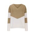 thumbnail image 4 of Women's Sweater Long Sleeve V Neck Color Block Thin Cable Knit Pullover Top Beige XXXL, 4 of 5