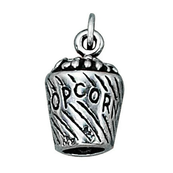 Sterling Silver 16" .8mm Box Chain 3D Movie Theater Popcorn Bucket Pendant Necklace