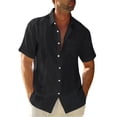 thumbnail image 4 of QUTETN Men'S Short Sleeve Cuban Camp Guayabera Shirt Linen Cotton Hippie Beach Button Shirts, 4 of 4