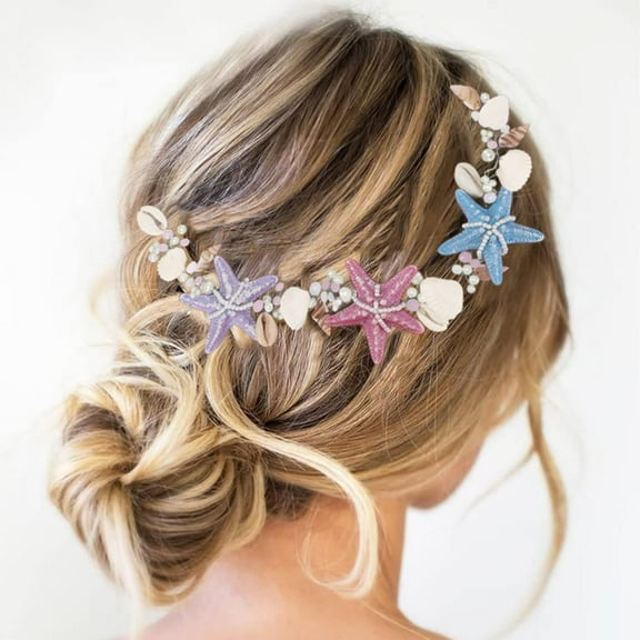 Beach Wedding Headband Starfish Hair Accessories Sea Shell Princess Headpiece Pearl Party Hair Vine for Women and Girls