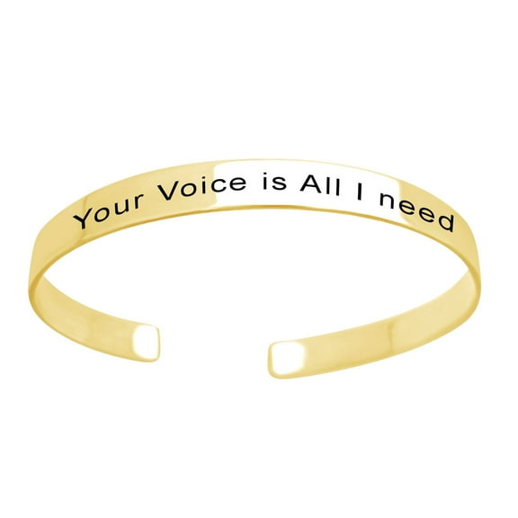 Mother's Day Jewelry Gifts Customized " YOUR VOICE IS ALL I NEED " Inspirational Mom Positive Messaged Cuff Bracelet In 14k Yellow Gold Over Sterling Silver
