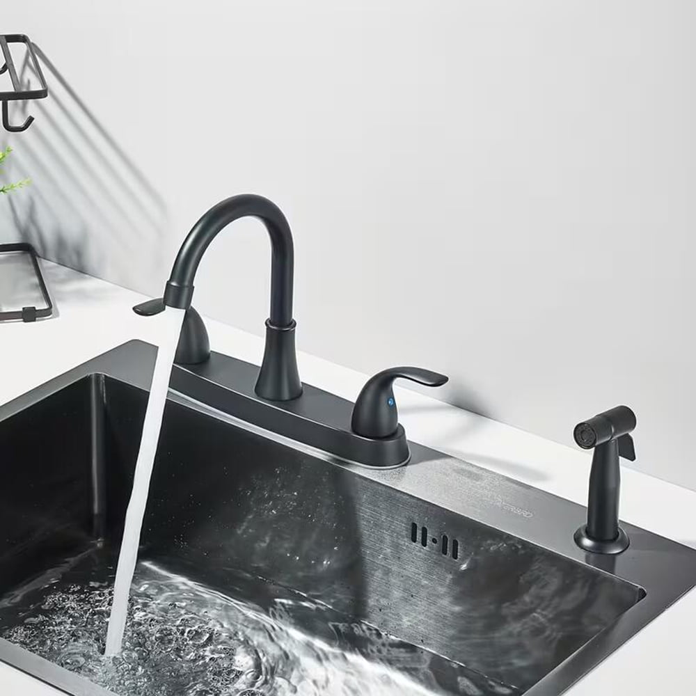 Black Kitchen Sink Faucet with Sprayer 3 Hole Stainless Steel Mixer Tap Sprayer