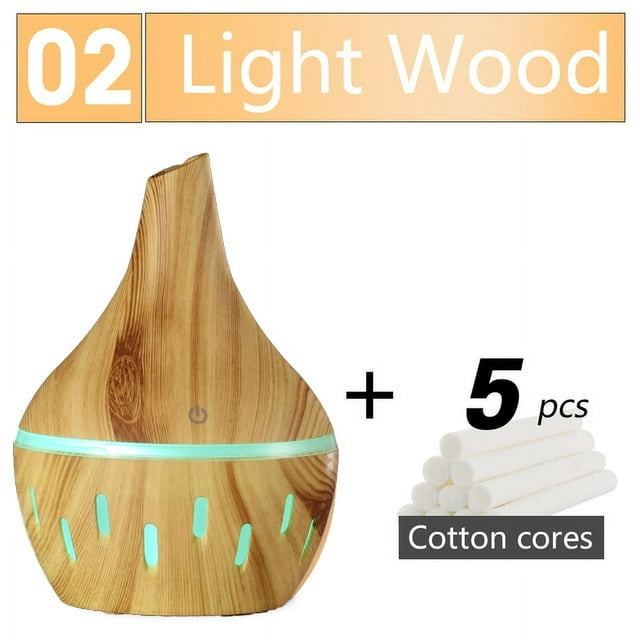 300ML USB Silent Humidifier Electric Oil Aromatherapy Wood Grain Ultrasonic Air Diffuser with 7 Colors Lights Diffuser for Bedroom Office Car