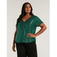 thumbnail image 2 of TIYOMI Ladies Plus Size 4X Sequin Tops Summer Short Sleeve Tunics Green V-Neck Sparkly Party Tops Club Blouses Cocktail Slimming Tunics Casual Loose Fit Shirts 4XL 24W 26W, 2 of 8
