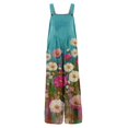 thumbnail image 4 of Women's Floral Romper - Summer Casual Sleeveless Cotton Overalls with Pockets & Adjustable Straps ,Turquoise,M, 4 of 8