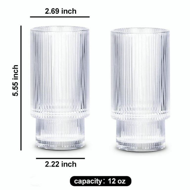 Highball Glasses, Combler 12-Ounce Clear Tall Drinking Glasses for Cocktail, Juice, Ribbed Glassware, Water Glass Cups with Heavy Base, 4 Pack, Size
