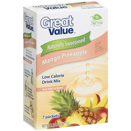 Great Value Naturally Sweetened Mango Pineapple Low Calorie Drink Mix, 2.22 oz, 7ct