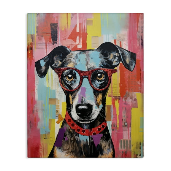 Stupell Industries Quirky Spectacle Dog Animals Painting Wrapped Canvas Art Print Wall Art, 16 x 20