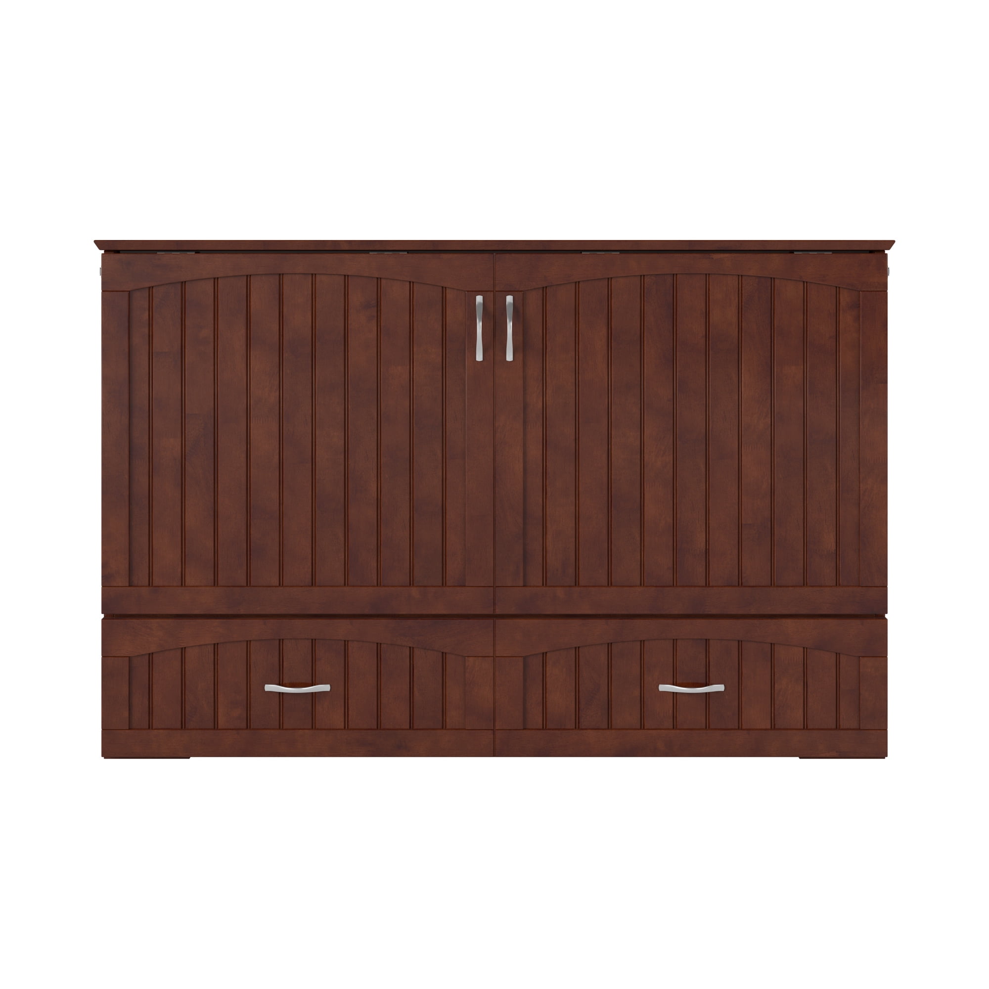 AFI Southampton Queen Wood Murphy Bed Chest with Mattress, Drawer & Charger in Walnut