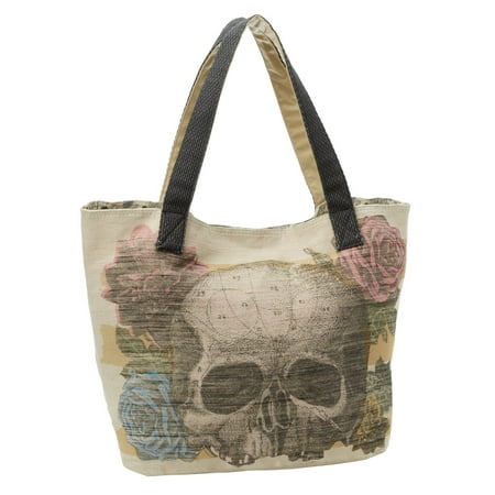 Loungefly - Skull Floral Print Large Canvas Shopper Tote Shoulder Bag - www.bagssaleusa.com