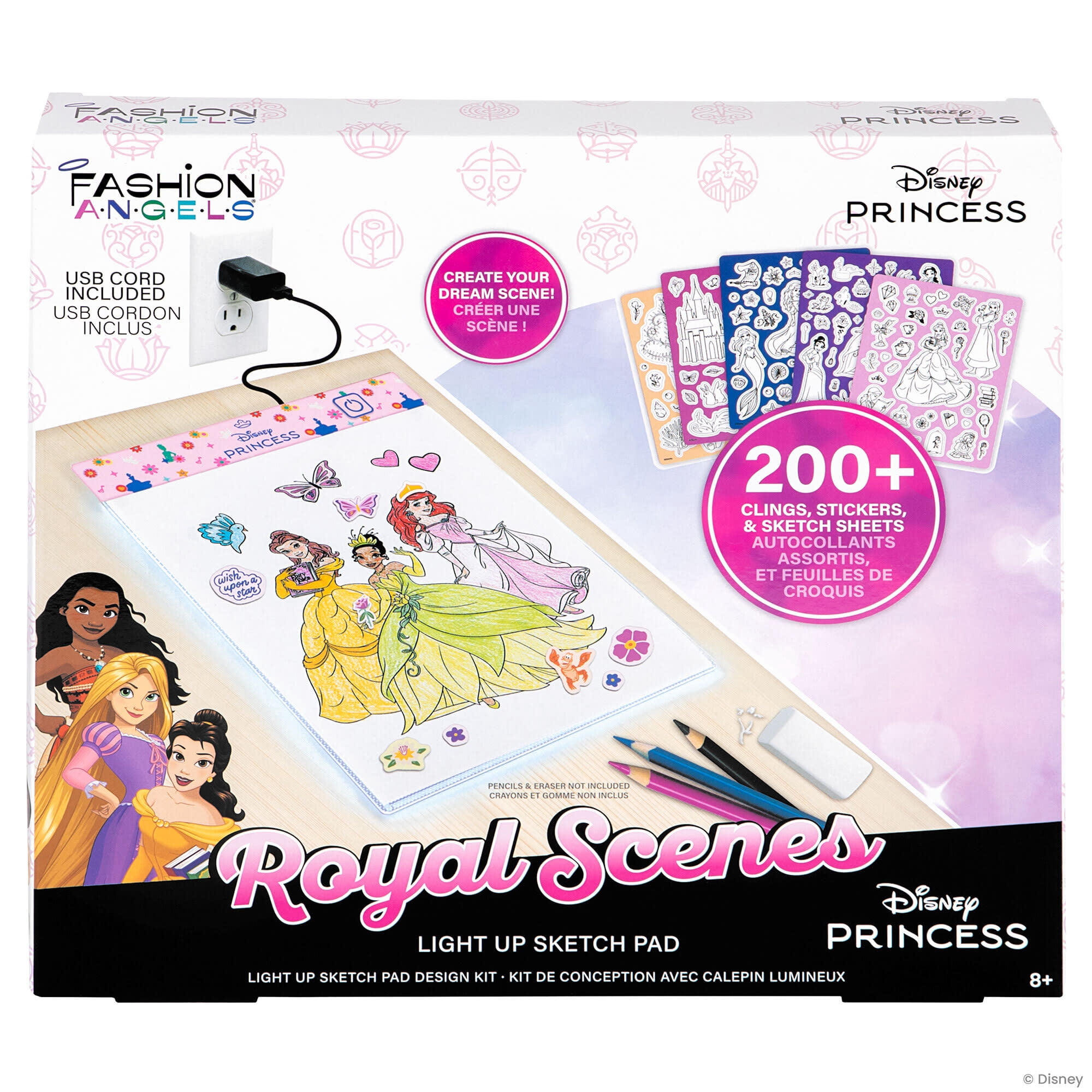 Fashion Angels: Light Up Sketch Pad - Disney Princess Royal Scenes - Design Art Kit, Illuminated Tracing Pad, Reusable Clings, Sticker Sheet, Kids 8+