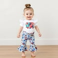 thumbnail image 2 of Ymyiu Girls Summer Sets Casual Girls Clothing Set Short Sleeve Prints Romper Bodysuit Pants Headbands Outfits Set for Girl 3 6 Months (Blue,3-6 Months), 2 of 7
