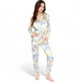 thumbnail image 4 of Women's Botanical Print Satin Pajama Set with Button-Up Top and Long Pants- Blue,X Large, 4 of 7