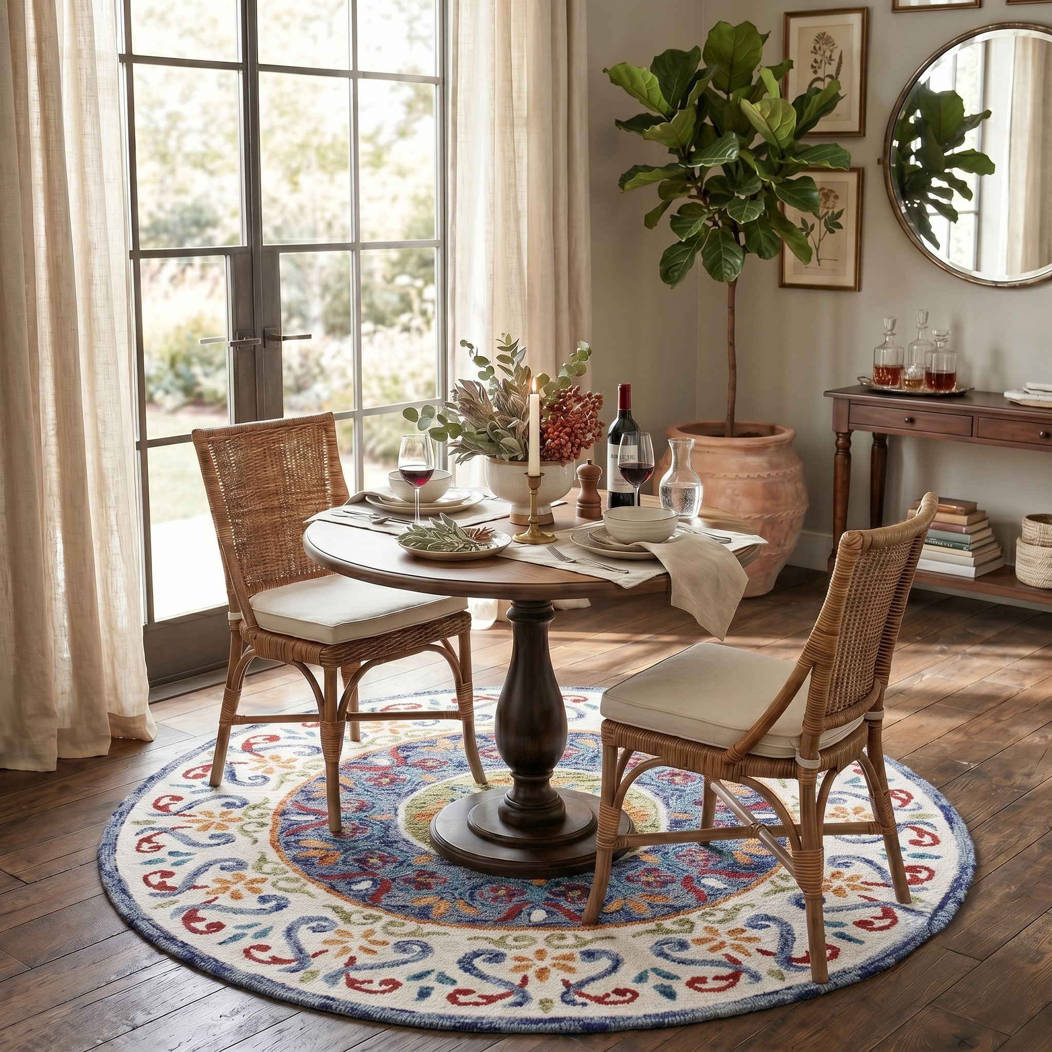 Ox Bay Talia 6' Round White/Blue Floral Wool Indoor Area Rug