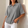 thumbnail image 6 of Yyuenw Women Lapel Collar Half Button Waffle Knit Drop Shoulder Short Sleeve Polo Solid Color Top for Casual Daily, 6 of 7