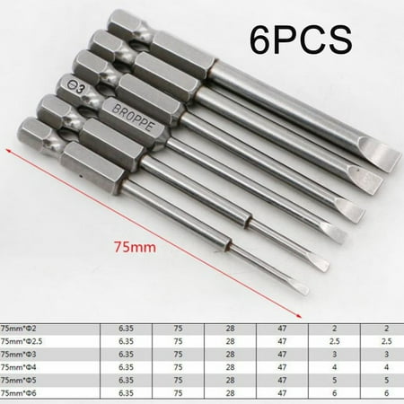 

6pcs Magnetic Steel Flat Head Impact Hex Screwdriver Bar Bits Drill Set Tool