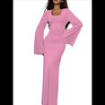thumbnail image 1 of Vestido de Invitada de Boda para Mujer, Larga, Ajustado, de Punto Acanalado, Maxivestido Formal de Otoño Rosa L, 1 of 9