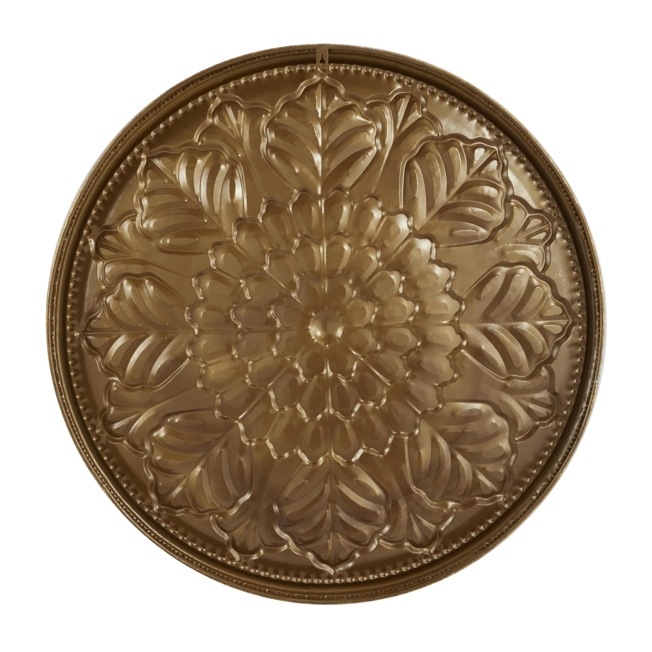 DecMode Gold Metal Plate Wall Decor with Embossed Details