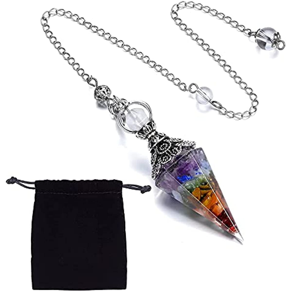 7 Chakra Pendulum Crystal Gemstone Dowsing Pendulum Necklace with ...