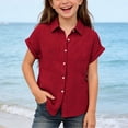 thumbnail image 2 of hotojiny Toddler Girls Button down Shirts Kids Short Sleeve Plain Boys Top Lightweight Collared Beach Travel Blouse for 3-14 Years, 2 of 7