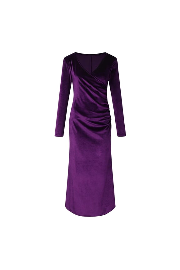 Dress for Women Long Sleeve Bodycon V Neck Party Formal Dresses Weddding Guest Dresses Mother of Bride Dresses Purple M