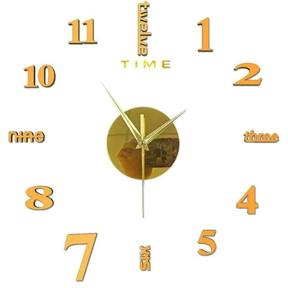 Horloge Murale Sans Cadre DIY Autocollant Surface Miroir 3D Décoration Maison Bureau Moderne