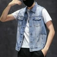 thumbnail image 6 of BiZtdJrK Big and Tall Denim Vests for Men Lapel Button Down Sleeveless Trucker Jackets Loose Fit Casual Jean Vest with Chest Pockets Blue M, 6 of 9